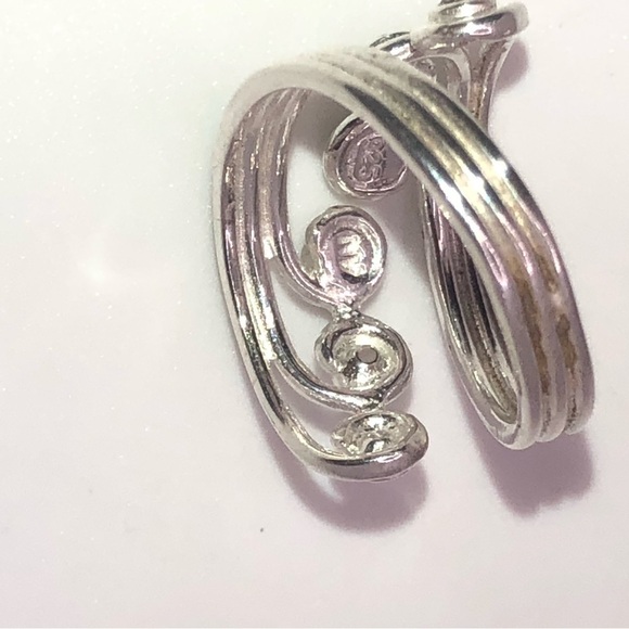 Vtg Sterling Silver Wave Design Bypass Ring 6 CZ Stones Sz 4.25 Adjustable - Picture 9 of 11